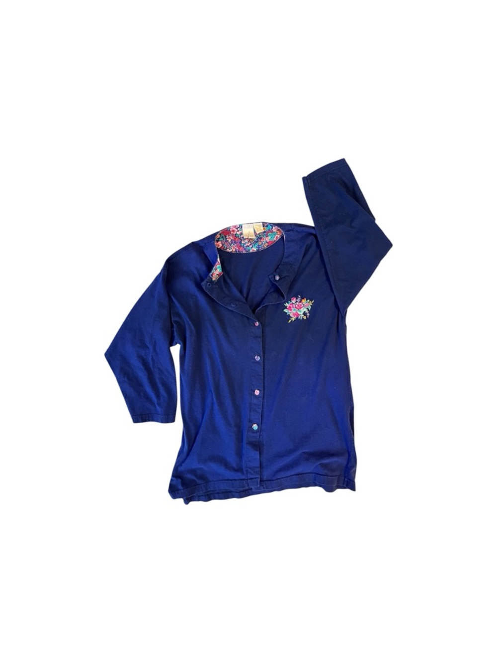 Vintage Victoria Secret Shirt Medium Navy Button-Front Cottagecore - Picture 3 of 6